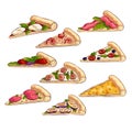 Set of different tasty slices of fresh italian pizza Royalty Free Stock Photo