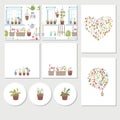 Set with different templates with growing flowers and vegetables. Cards for your design and advertisement