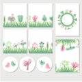 Set with different templates with spring and summer blossoming trees. Cards for your design and advertisement Royalty Free Stock Photo