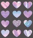 Set of different texture hearts