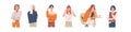 Set of different thoughtful people vector illustration. Collection of various man and woman thinking or making decision Royalty Free Stock Photo