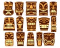 Set Of Different Tiki Idols Isolated On White Background