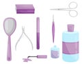 Flat vector set of tools for nail care. Professional instruments for manicure and pedicure. Beauty theme