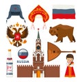 Set of different traditional national symbols of russia moscow Royalty Free Stock Photo