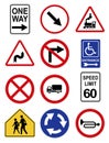 Set with different traffic signs on white background. Illustration