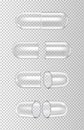 A set of different transparent capsules on a transparent background.