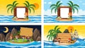 Set of different tropical beach scenes with blank banner Royalty Free Stock Photo