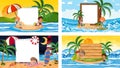 Set of different tropical beach scenes with blank banner Royalty Free Stock Photo