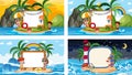 Set of different tropical beach scenes with blank banner Royalty Free Stock Photo