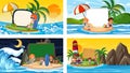 Set of different tropical beach scenes with blank banner Royalty Free Stock Photo