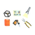 Set Of Different Truck Driver Job Related Items