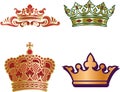 Set of different type monarch crowns for king and queen, prince