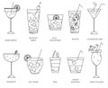 Set of different types of alcohol cocktails