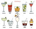 Set of different types of alcohol cocktails. Royalty Free Stock Photo