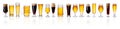 Set of different types of beer with foam in glasses isolated on