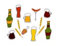 set of different types of beer with snacks