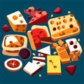 Set of different types of cheeses. Vector illustration in cartoon style generative AI