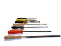 A set of different types of chisels and files
