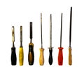 A set of different types of chisels and files