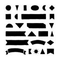 Set of Different Types Doodle Solid Shapes Include Ribbons, Frames, Borders, Triangles, Squares, and Sun.