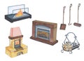 Set of different types of fireplaces