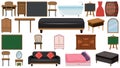 Set of different types of furnitures on white background Royalty Free Stock Photo