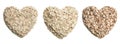 Set of different types of heart shaped oats isolated on white Royalty Free Stock Photo