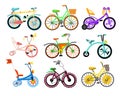Set Of Different Types Of Kids Bicycles, Colorful Bicycles With Different Types Of Frame Illustrations Royalty Free Stock Photo