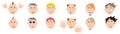 Set of 12 different types of male faces, hairs, beards and emotions