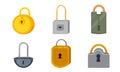 Set of different types of padlocks. Vector illustration in flat cartoon style.