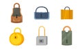 Set of different types of padlocks. Vector illustration in flat cartoon style.