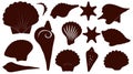 Set of different types of seashells silhouettes Royalty Free Stock Photo