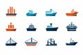 Set of different types of ships and boats on white background. Generative AI Royalty Free Stock Photo