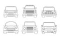 Set of different types of urban car. Front and back view vector illustration. Compact car, service tow pick up, SUV Royalty Free Stock Photo