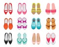 Set Of Different Types Of Women`s Shoes Pair, Top View