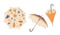 Set of different umbrellas for adults and children various positions isolated on white background Royalty Free Stock Photo