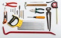 Set of different used tools on white plate Royalty Free Stock Photo