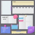 Set of different vector note papers. Vector torn paper pieces, blank squared and lined notepad pages pieces and design elements Royalty Free Stock Photo