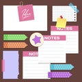 Set of different vector note papers. Vector torn paper pieces, blank squared and lined notepad pages pieces