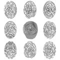 Set of different vector outline fingerprint identity person touch ID.