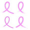 Set of different vector pink ribbons. Breast cancer awareness month symbols. Isolated on white background. Royalty Free Stock Photo