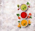 Set of different vegetable cream soups Royalty Free Stock Photo