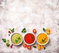 Set of different vegetable cream soups Royalty Free Stock Photo