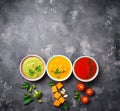 Set of different vegetable cream soups Royalty Free Stock Photo