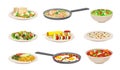 Set Of Vector Illustrations With Different Healthy Vegetarian Dishes Royalty Free Stock Photo