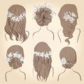 Set of different vintage style hairstyles, wedding hairstyles Royalty Free Stock Photo