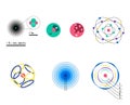 Set of 8 different visions an atomic model from history physics, realistic science models Royalty Free Stock Photo