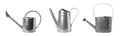 Set with different watering cans on white background. Banner design Royalty Free Stock Photo