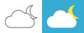 Set with different weather icons. Icons of moon and cloud on a blue and white background. Royalty Free Stock Photo