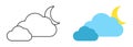 Set with different weather icons. Icons of moon and cloud on a white background. Cloud vector logo. Linear and color icons. Royalty Free Stock Photo